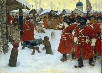 La compañía de streltsy (strelets) - Pintura de Sergei Vasilyevich Ivanov (1864-1910), óleo sobre lienzo