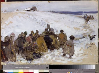 Una expedición punitiva. Pintura de Sergei Vasilyevich Ivanov (1864-1910). Óleo sobre cartón. Moscú, Galería Estatal Tretyakov.