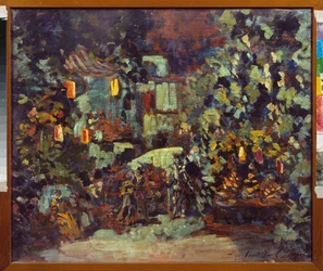 Escenografía de la ópera Don Quijote de Jules Massenet (1842-1912) - Escenografía de la ópera Don Quijote de Jules Massenet - Pintura de Sergei Ivanovich Petrov (1881-1936), óleo sobre lienzo - Arte escenográfico ruso - Central Estatal M Glinka Mu
