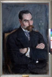 Portrait du poete Valeri Iakovlevitch Brioussov (1873-1924) (Retrato del poeta Valery Bryusov). Oeuvre Sergei Vasilyevich Malyutin (Serguei Malioutine) (1859-1937), pastel sobre papel