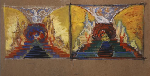 Diseño escénico para la ópera El gallo de oro de N. Rimski-Kórsakov