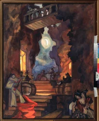 Decorado para el espectáculo de pantomima "La bufanda de Colombina" de Arthur Schnitzler (1862-1931) - Obra de Sergei Yurievich Sudeykin (Serge Soudeikine) (1882-1946), temple su