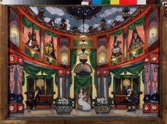 Decoración preparatoria para la ópera "Los cuentos de Hoffmann" de Jacques Offenbach (1819-1880). Obra de Sergei Yurievich Sudeykin (Serge Sudeikin) (1882-1946), acuarela y gouache sobre papel
