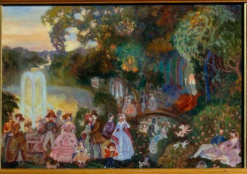 Fiestas públicas. Pintura de Sergei Yurievich Sudeykin (Sergei Sudeikin) (1882-1946), óleo sobre lienzo