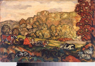 Scene pastorale (Escena pastoral) - Peinture de Sergei Yurievich Sudeykin (Serge Soudeikine) (1882-1946), huile sur toile, art russe debut 20th siecle - Primorsk State Art Gallery, Vladivostok (Russie)