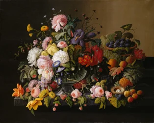 Bodegón: flores y fruta