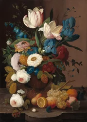 Naturaleza muerta, flores y frutas, 1848