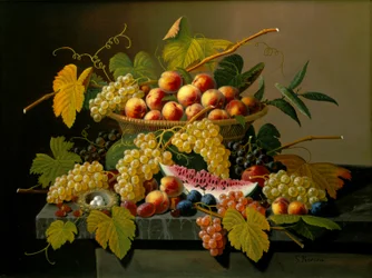 Bodegón con cesta de frutas
