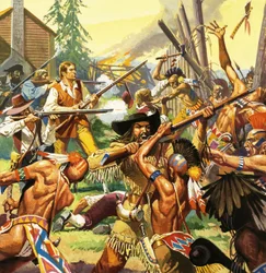 Daniel Boone defendiendo una granja de Kentucky del ataque de los indios
