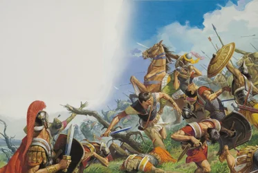La batalla de Cannae en 216 a.C. (gouache sobre papel)