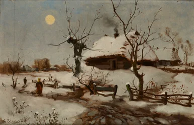 Cottages in Snow (óleo sobre lienzo)