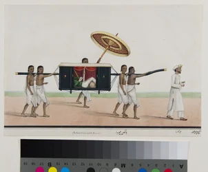 Thomas Holroyd lee en su palanquín, c.1835