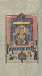 Bahram Gur en el Palacio Oscuro el Sábado, Folio 207 de un Khamsa..., A.H. 931/A.D. 1524-25