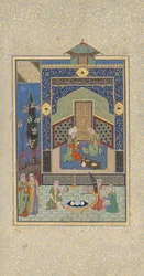 Bahram Gur en el Palacio Turquesa el miércoles, Folio 216 de un Khamsa