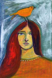 La mujer y el pájaro naranja