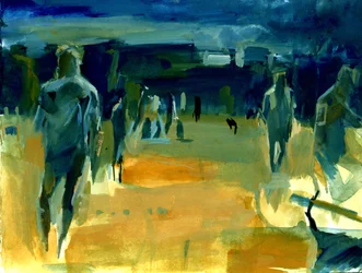 Figuras en el parque, 2024 (acrílico y collage)