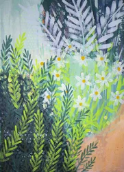 Fresco jardín de margaritas
