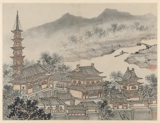 Doce vistas de la Colina del Tigre, Suzhou: El Salón de los Mil Budas y la Pagoda, después de 1490