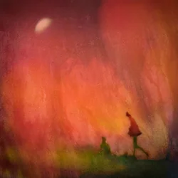 Figuras soñadoras al atardecer