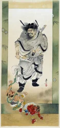 Shoki y los demonios. Autopintura de Shibata Zeshin