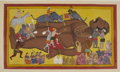 Demonios despertar durmiendo Kumbhakarṇa para luchar contra Rāma