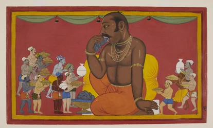 Kumbhakarṇa es alimentado abundantemente con carne de búfalo y mono