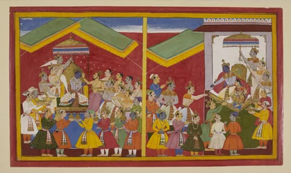 Rāma es coronado y recompensa a sus aliados; Sītā regala su collar a Hanumān.
