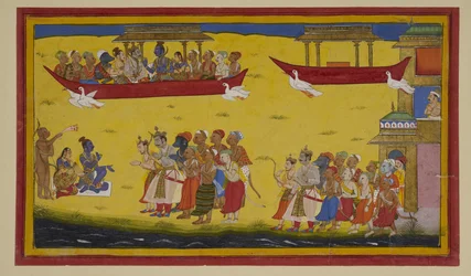 Vibhīṣaṇa se une al regreso de Rāma a Ayodhyā en el Puṣpaka.