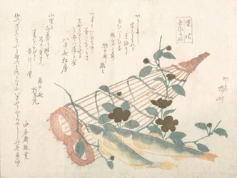 Dulces Peces del Río Nagara, con Cestas y Flores, siglo XIX
