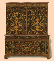 Prensa de gabinete incrustada con marquetería, 1905