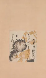 Poema de Onakatomi Yoshinobu con pintura de fondo de alhelíes, principios del siglo XVII