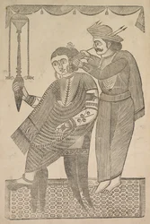 Un barbero limpiando la oreja de una cortesana