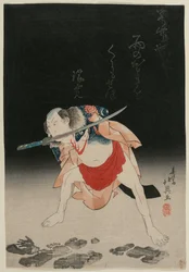 Arashi Rikan como Sanshichi Kurobei en la obra Natsu matsuri Naniwa Kagami
