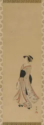 Una niña jugando al volante, período Edo, siglo XVIII