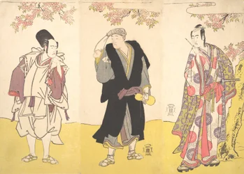 Actores de Kabuki Ichikawa Yaozo III, Onoe Matsusuke I y Sawamura Sojuro III, 11º mes, 1786