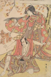 Segawa Kikunojo III como una mujer de pie bajo un arce en otoño, ca. 1778