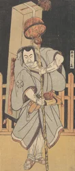 El primer Nakamura Nakazo como Rokuju-rokubu de pie por la noche, 1780