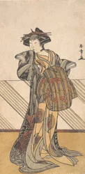 El cuarto Iwai Hanshiro como una cortesana vestida con un kimono rosa, ca. 1778
