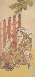 El cuarto Matsumoto Koshiro como un forajido mirando un Ninsogaki de madera, ca. 1779-83