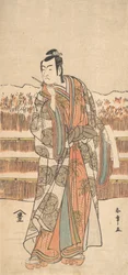 El segundo Ichikawa Monnosuke como un hombre de alto rango de pie en la nieve, ca. 1786-87