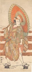 El segundo Ichikawa Yaozo como un samurái de pie en la nieve, probablemente 1774