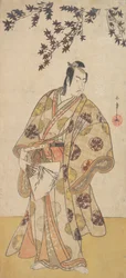 El tercer Ichikawa Yaozo como un daimyo bajo un arce