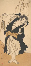 El tercer Otani Hiroemon como un forajido de pie cerca de un sauce