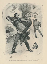 Arrojó al herrero sobre un parapeto, 1892