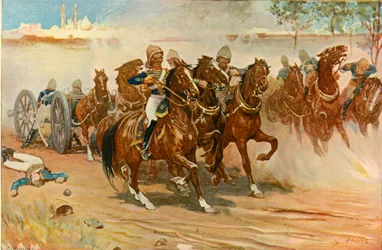El teniente Roberts salvando su batería bajo las murallas de Delhi, 1901