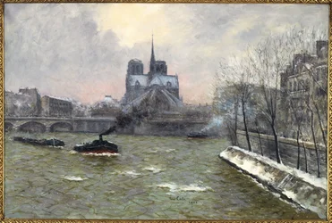 El chevet de Notre-Dame, visto desde el Puente de la Tournelle, efecto nieve