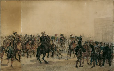 La llegada de los coraceros Henri Duval Conde de Dampierres en el patio del castillo