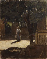 Castaño en el patio de la granja