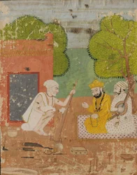Guru Nanak con Mardana en la casa de Bhai Lalu