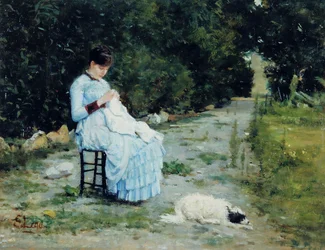 En el jardín, c.1883 (óleo sobre tabla)